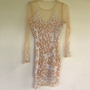 Mesh Nude & White Lace Dress